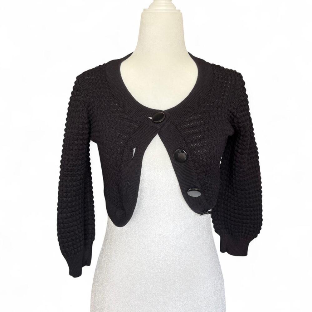 Divided H&M Black Dark Coquette Cropped Knit Shrug Cardigan w/ Oversized Buttons